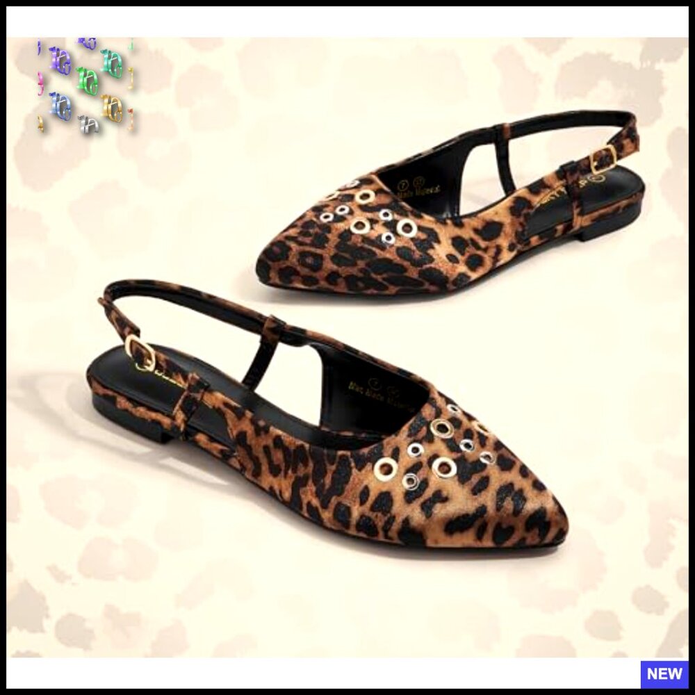 Studded Slingback Flats Pointed Toe Adjustable Buckle Strap Low Heel Sandals - Picture 6 of 7